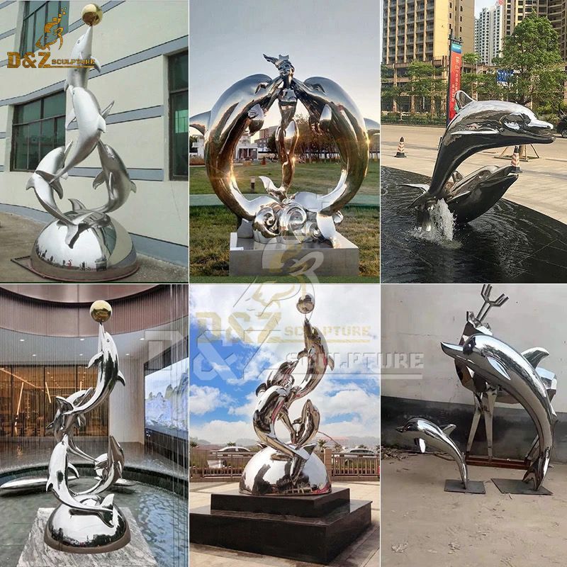 Best Quality Life Size Stainless Steel Dolphin Fountain Sculpture