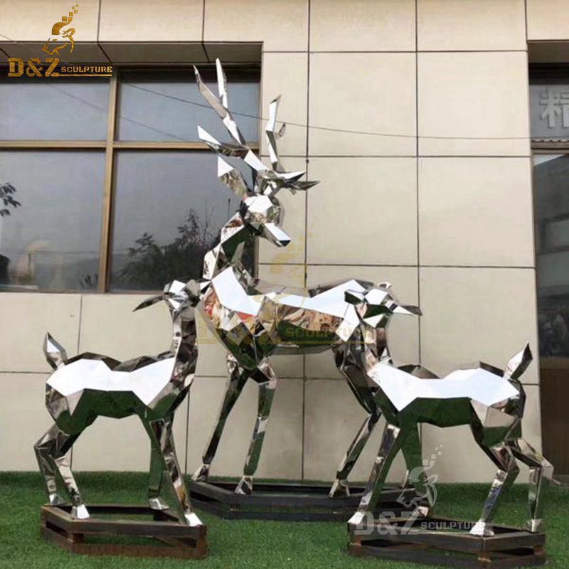 Classical Art Decoration Stainless Steel Lovely Deer Metal Sculpture
