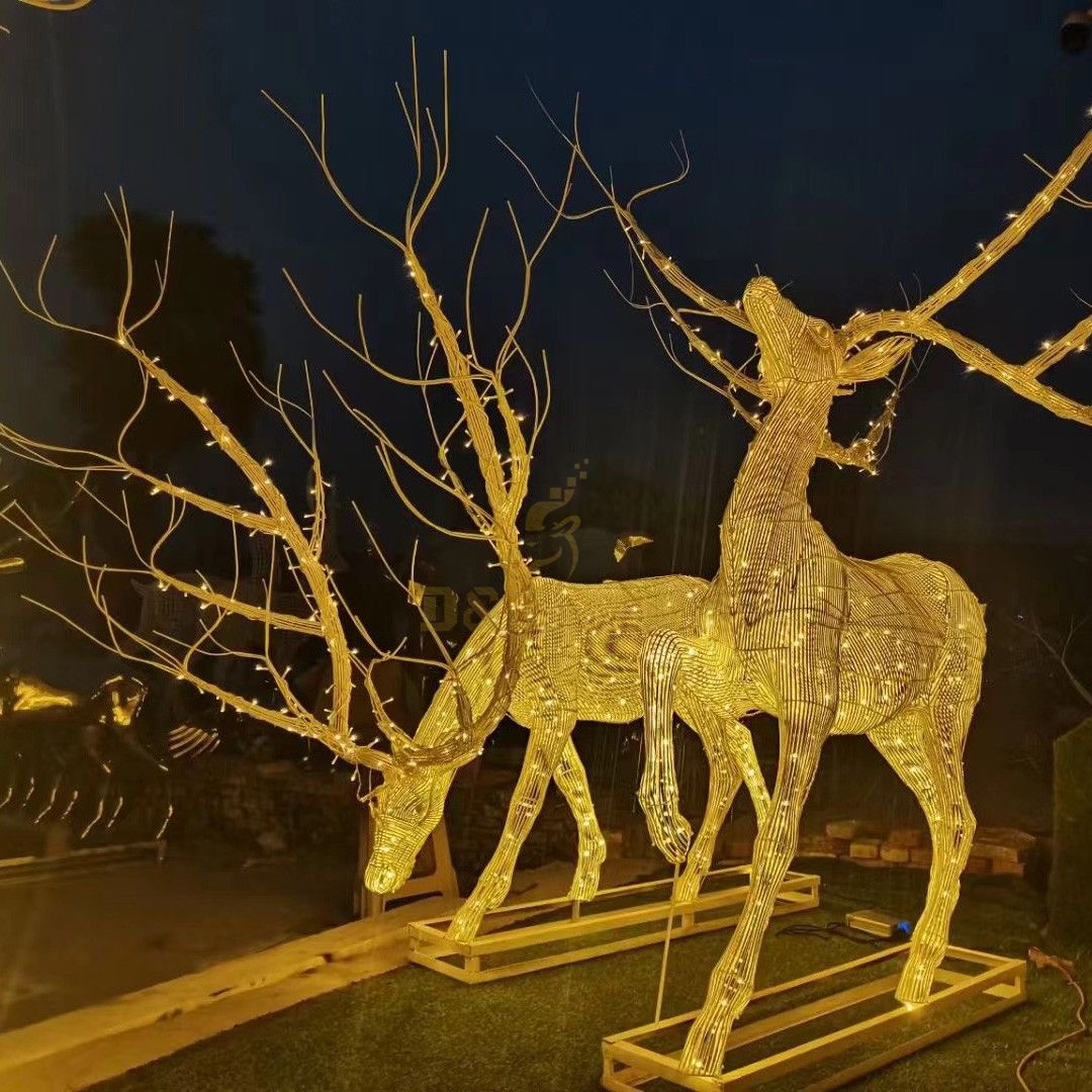 Outdoor Metal Decorative Art Sculpture Stainless Steel Reindeer Sculpture