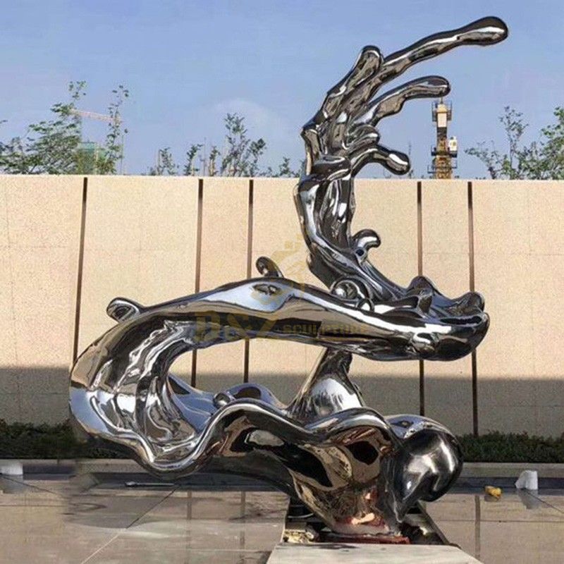 Mirror Polished Stainless Steel Water Splashing Waves Sculpture