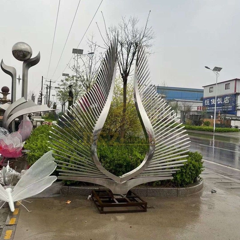 Large Mirror Wing Stainless Steel Abstract Sculpture for Public Decor