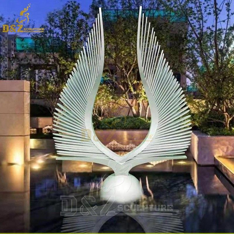 Large Mirror Wing Stainless Steel Abstract Sculpture for Public Decor