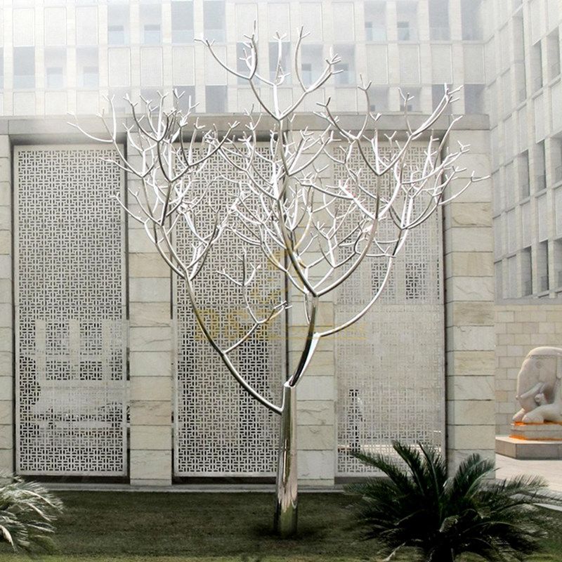 outdoor stainless steel tree sculpture
