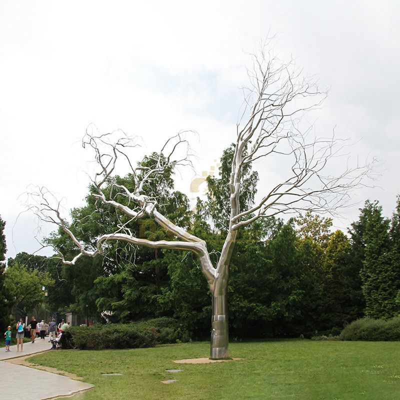 metal sculpture of trees