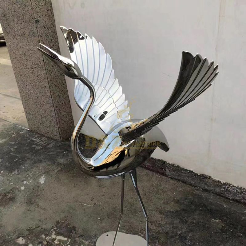 Garden Decor Metal Flying Bird Statue Stainless Steel Crane Sculpture