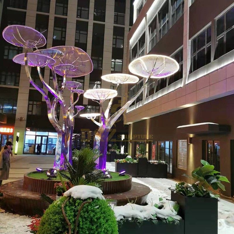 outdoor modern sculpture abstract sculpture tree sculpture with light  custom sculpture