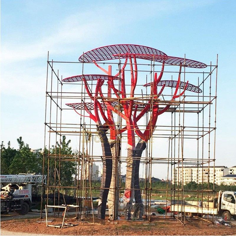 outdoor sculpture of tree red tree sculpture tree of life sculpture