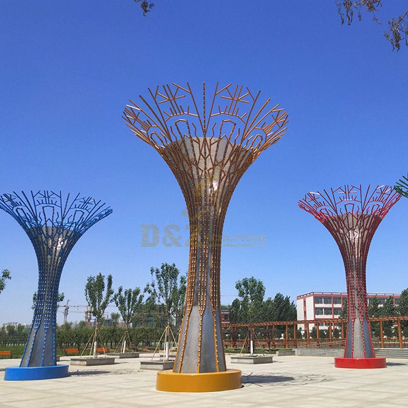 outdoor large abstract art sculpture colorful wire tree sculpture for sale