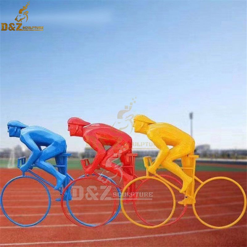 three bike with men sculpture metal bicycle art sculpture