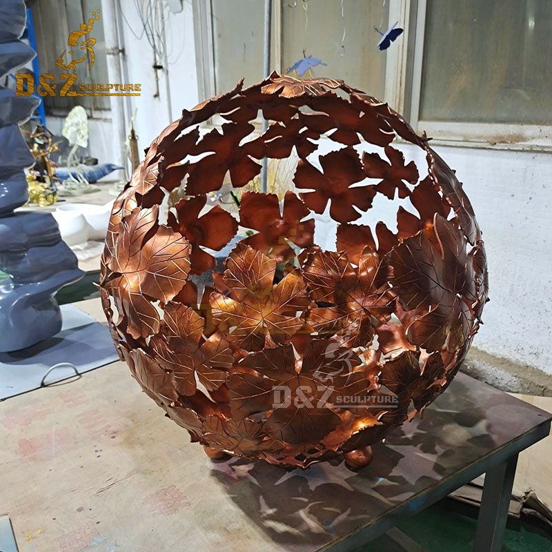 Metal Art Stainless Steel Maple Leaf Ball Sculpture