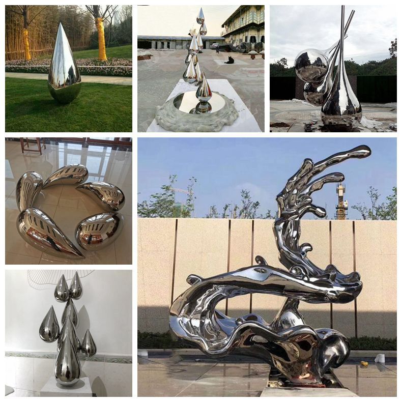 Outdoor Art Abstract Metal Mirror Stainless Steel Water Drop Sculpture