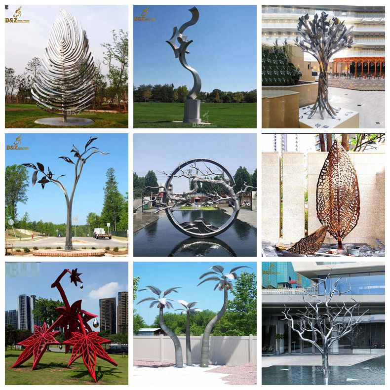 Large outdoor stainless steel trees sculptures