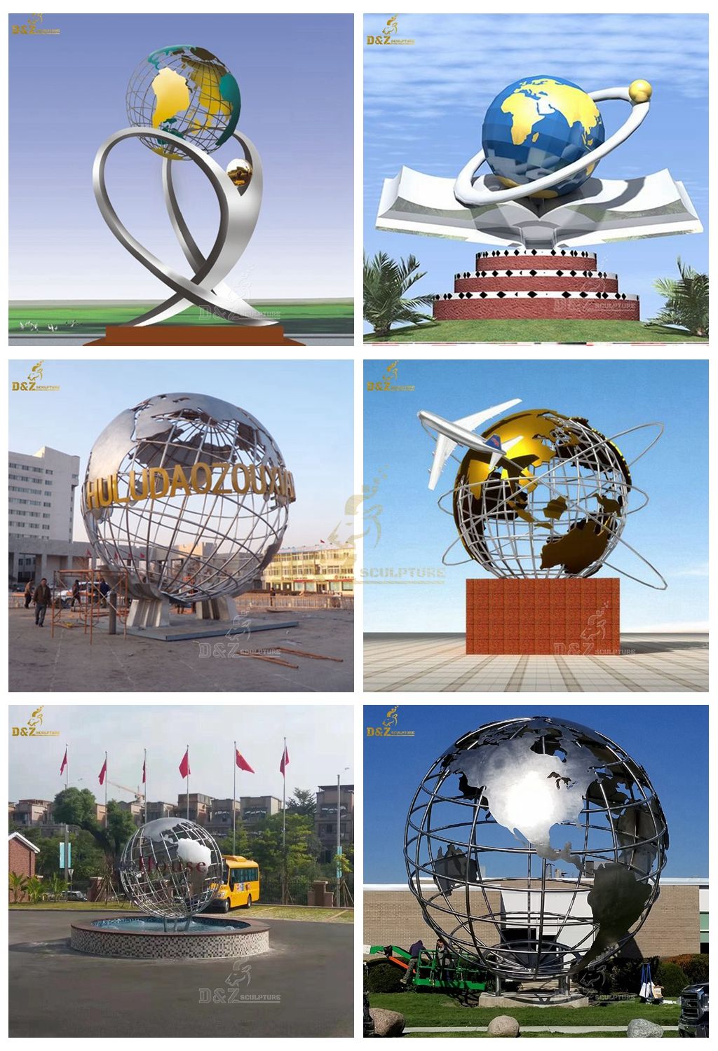 metal globe sculptures