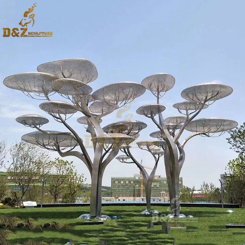 metal sculptures of trees