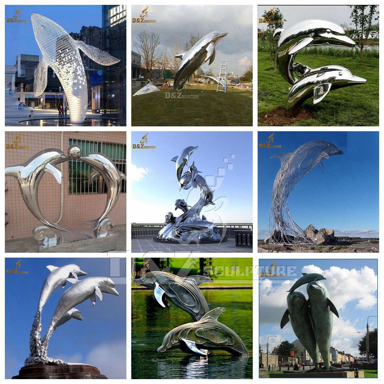 mirror metal dolphin sculpture