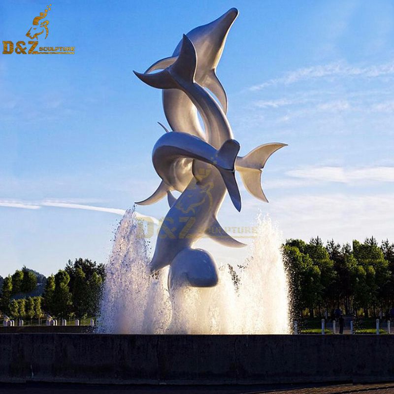 Stainless steel dolphin fountain